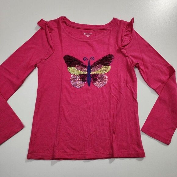 Girls Pink & Gold Reversible Sequin Butterfly Long Sleeve Shirt Size 6 NWOT - Picture 3 of 6